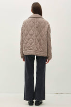 SUEDE-LIKE FUNNEL NECK QUILTED PUFFER JACKET