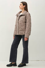 SUEDE-LIKE FUNNEL NECK QUILTED PUFFER JACKET