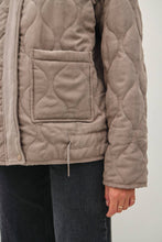 SUEDE-LIKE FUNNEL NECK QUILTED PUFFER JACKET