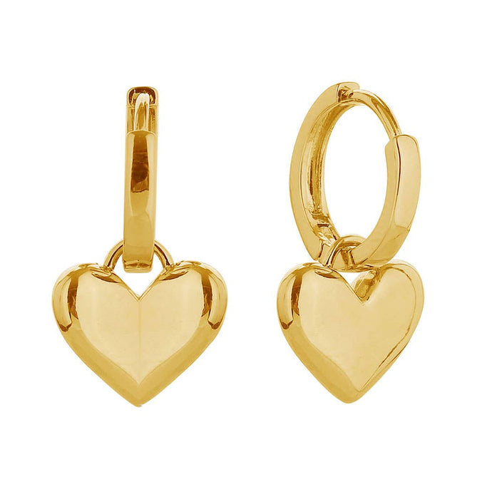 14K Gold-Dipped Heart Drop Hoop Huggie Earrings