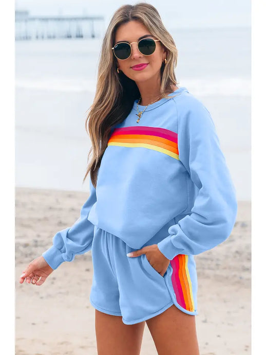 Stripe Pullover & Shorts Two Piece Casual Set