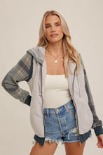 PLAID CONTRAST FUZZY ZIP UP TWO-FER JACKET