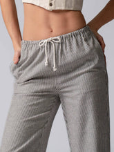 Blue Pinstripe Drawstring Wide Leg Lounge Pants