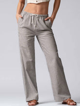 Blue Pinstripe Drawstring Wide Leg Lounge Pants