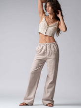 Blue Pinstripe Drawstring Wide Leg Lounge Pants