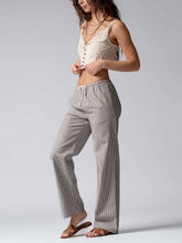 Blue Pinstripe Drawstring Wide Leg Lounge Pants