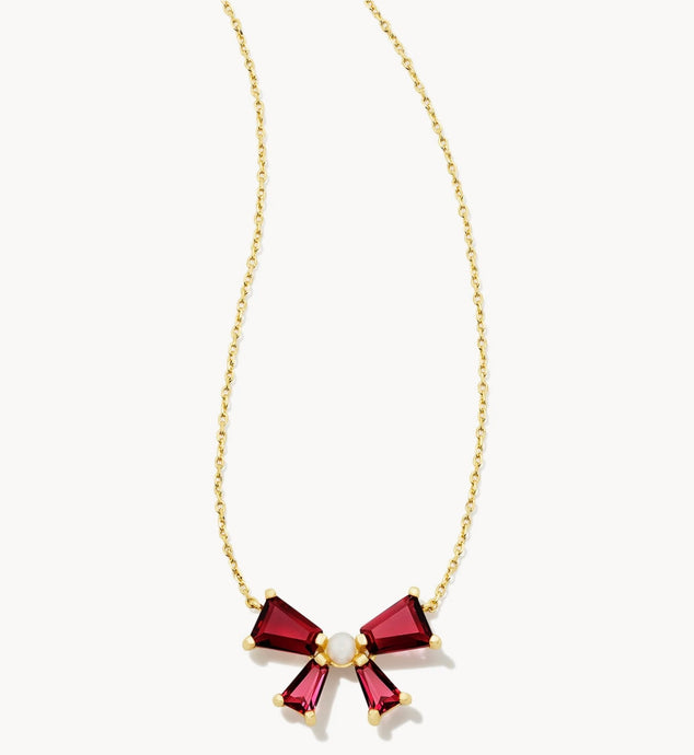 Kendra Scott Blair Gold Bow Short Pendant Necklace Red