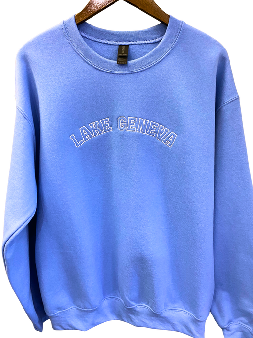 Carolina Blue Lake Geneva Embroidered Crew