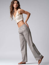 Blue Pinstripe Drawstring Wide Leg Lounge Pants