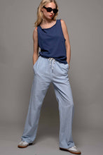 Blue Pinstripe Drawstring Wide Leg Lounge Pants