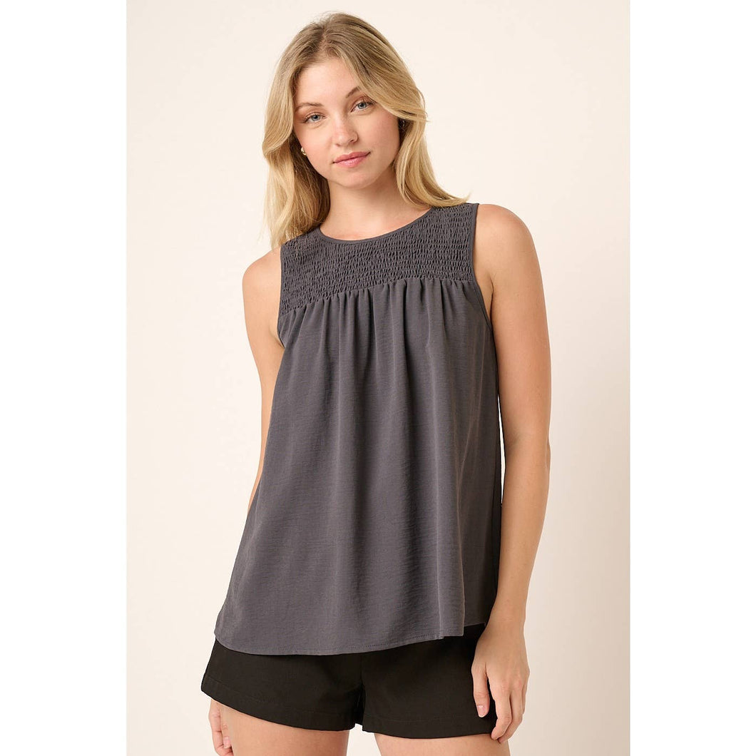 AIRFLOW SMOCKED SLEEVELESS BLOUSE