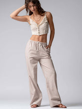 Blue Pinstripe Drawstring Wide Leg Lounge Pants