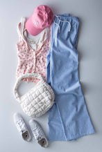 Blue Pinstripe Drawstring Wide Leg Lounge Pants