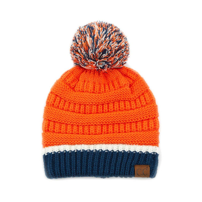 Colorblock Ribbed Beanie with Pom Pom