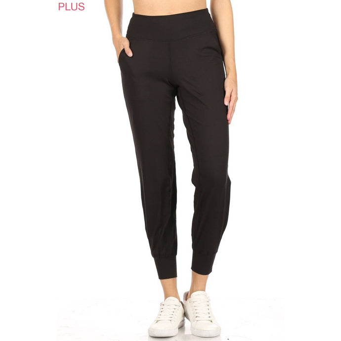 Plus Size Slim Fit Activewear Joggers with Back Pocket: Black