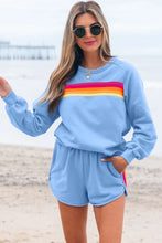 Stripe Pullover & Shorts Two Piece Casual Set