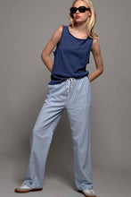 Blue Pinstripe Drawstring Wide Leg Lounge Pants