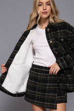Long Sleeve Inside Faux Fur Brushed Plaid Jacket