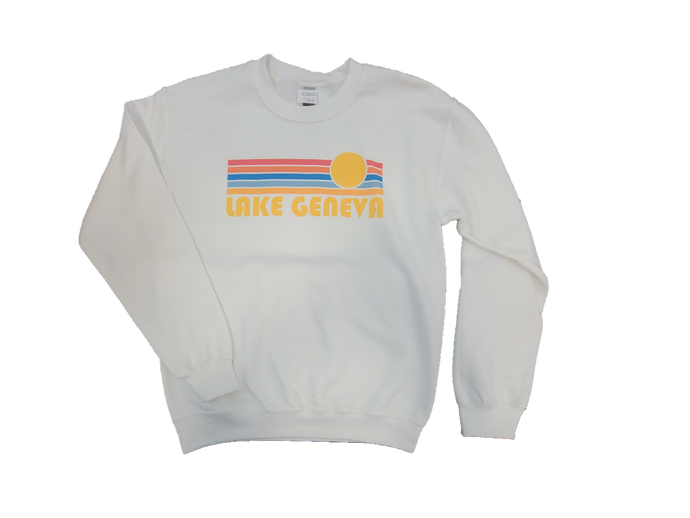 Retro Sun Lake Geneva Sweatshirt in  White or Black